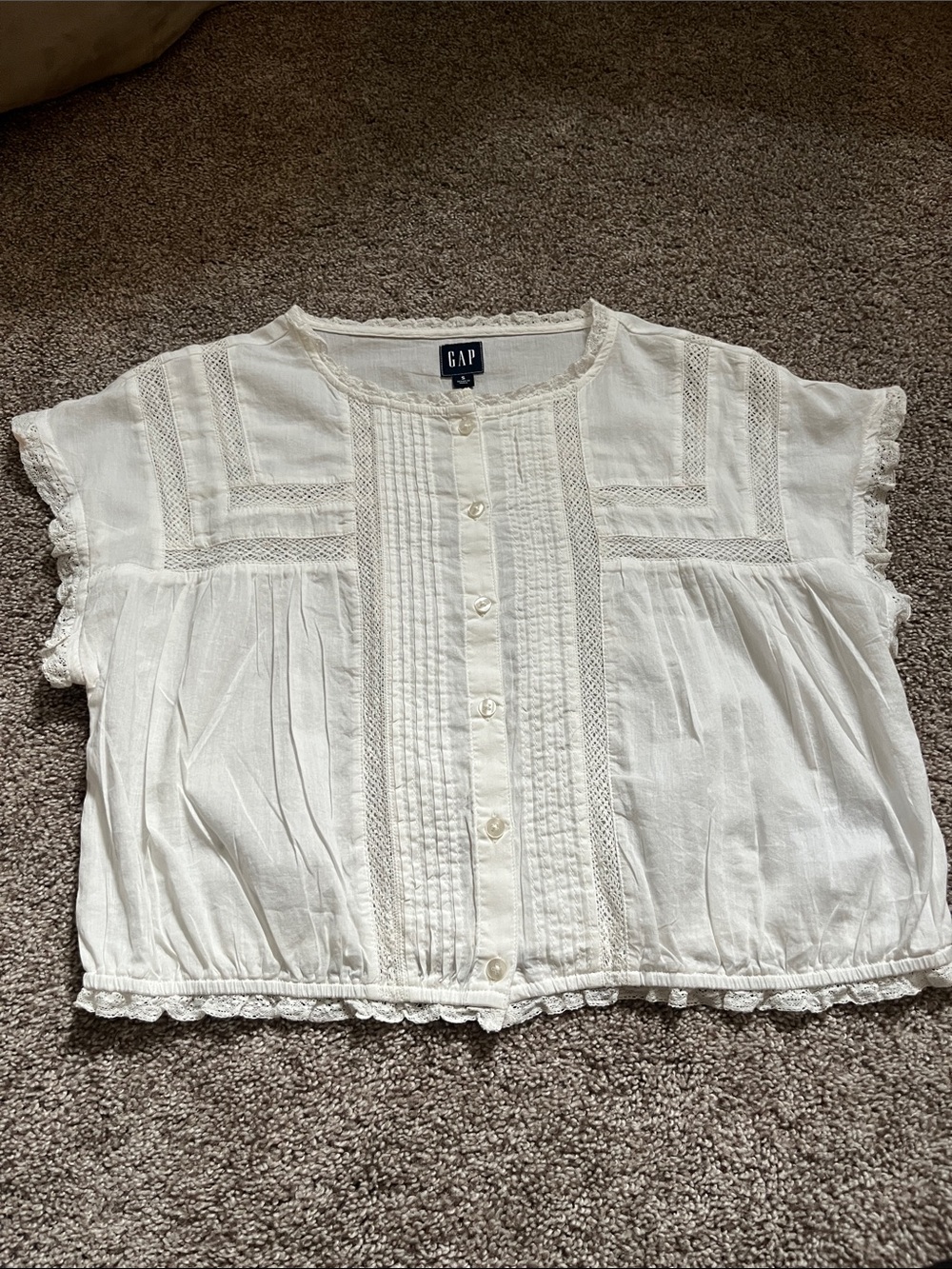 GAP Women's Cream Lace-Trim Button Front Blouse
